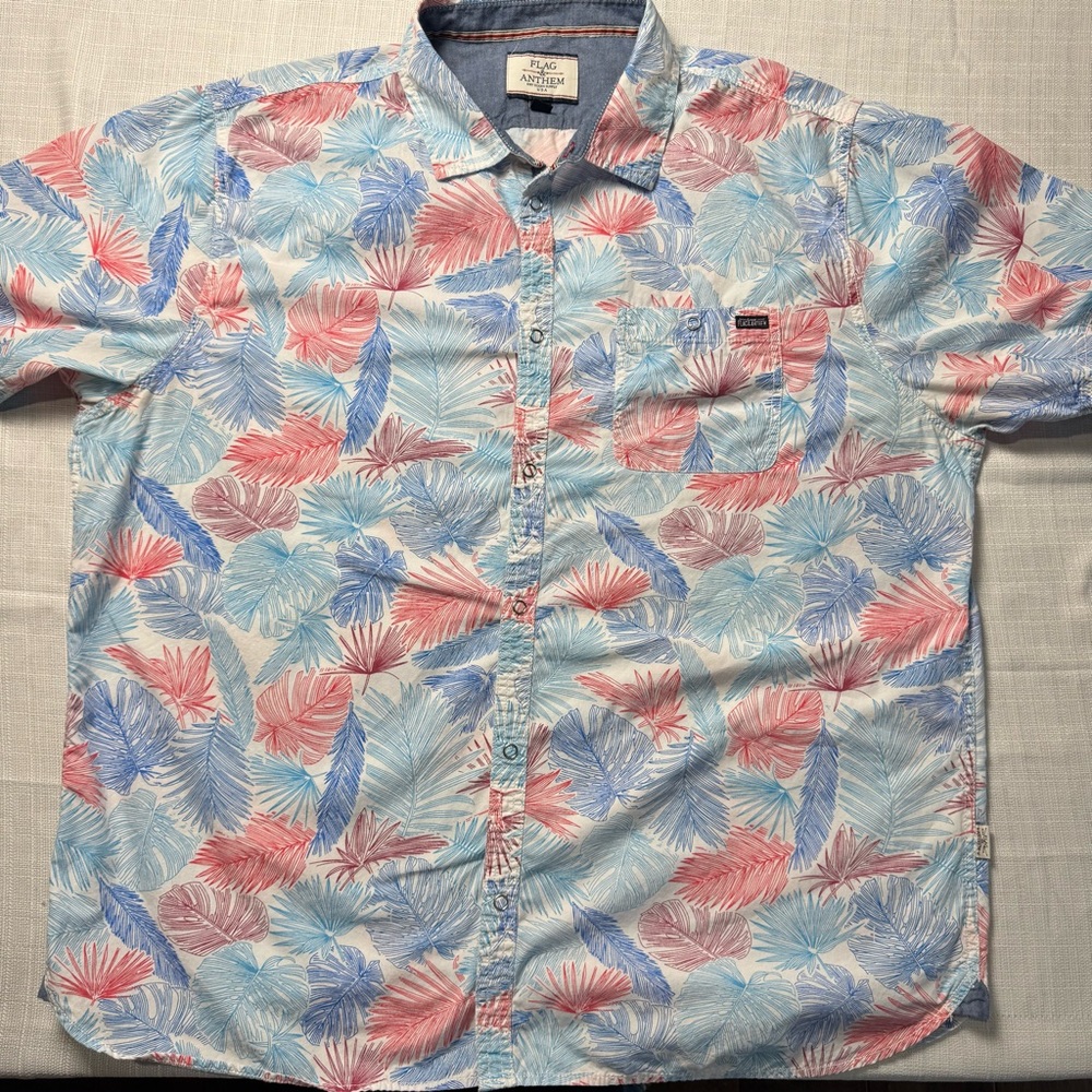 Flag & Anthem Men's XXL Short Sleeve Shirt Snaps Tropical 100% Cotton